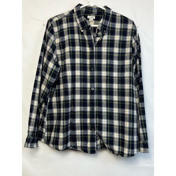 LL Bean Mens 1X Long Sleeve Flannel Blue White Plaid Button Front Shirt - Picture 1 of 8